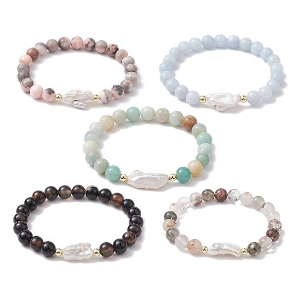 8mm Round Mixed Gemstone Beaded Stretch Bracelets