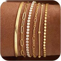 TEWIKY Waterproof Bracelets Set For Women Trendy Dainty Jewelry Fashion Stackable Tennis Beaded Figaro Herringbone Paperclip ...