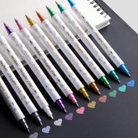 Metallic Glitter Marker Pen (10pcs), Dual Tip Brush and Fine Point Marker Pens for DIY Album, Cards, Scrapbooking, Craft Supp...