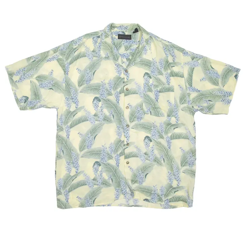 DAMONTE Hawaiian Shirt Yellow Floral Short Sleeve Mens L