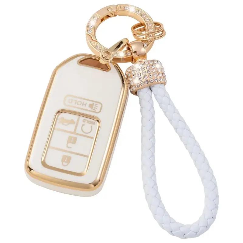 Rhinestones Decor Car Key Case with Key Ring, Car Key Protective Cover with Keychain, Car Key Protector for Honda Accord Civi...