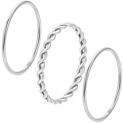 3Pcs 2 Styles 925 Sterling Silver Thin Finger Rings