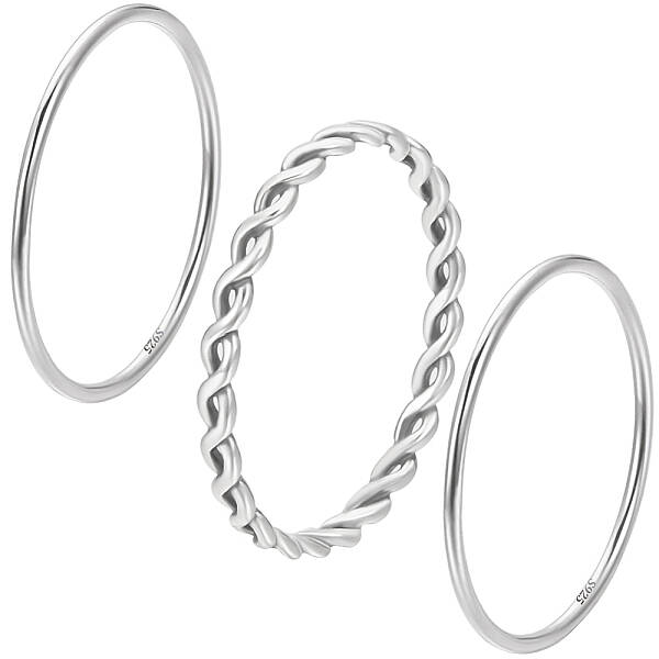3Pcs 2 Styles 925 Sterling Silver Thin Finger Rings