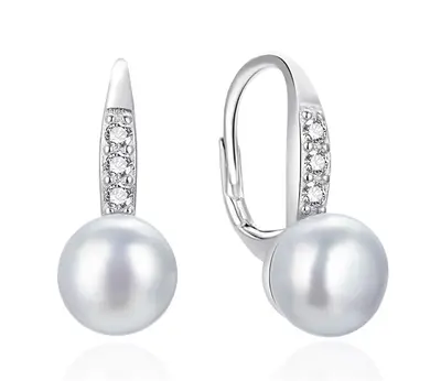 Agato AGT-E093LW-P Pearl and Zirconia Silver Drop Earrings
