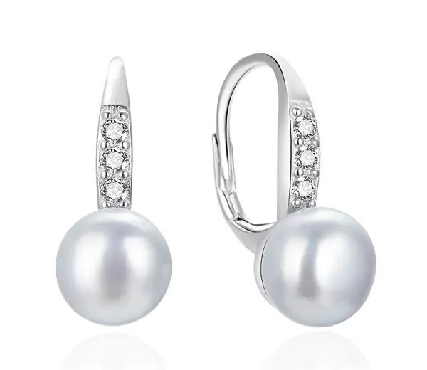 Agato AGT-E093LW-P Pearl and Zirconia Silver Drop Earrings