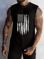 Men's American Flag Print Round Neck Tank Top, Regular Fit Casual Sleeveless Top for Summer, Men's Clothes for Daily Wear