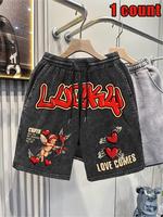 Men's Letter & Angel Print Drawstring Shorts, Casual Comfy Breathable Shorts for Daily Wear, Men Bottoms for Summer