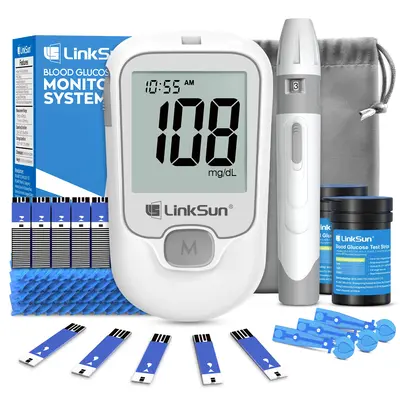 FallFreshness LinkSun G-425-1 Blood Glucose Monitor Kit - Fast, Accurate & Easy! Tailored for Seniors & Home Use. Includes 10...