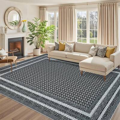 Garvee Washable Modern Area Rug, Geometric 9x12 Rugs for Living Room Bedroom, Bordered Non Slip Non Shedding Under Table Carp...