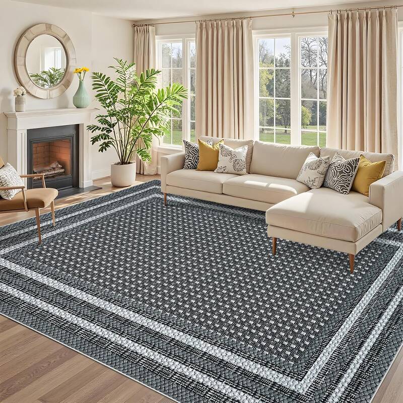 Garvee Washable Modern Area Rug, Geometric 9x12 Rugs for Living Room Bedroom, Bordered Non Slip Non Shedding Under Table Carp...