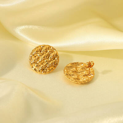Stainless Steel Groove Flat Round Stud Earrings