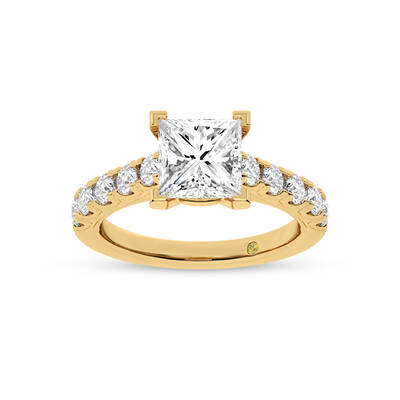 Reno Pavé Set Princess Cut Lab Grown Cathedral Diamond Engagement Ring | 10K Yellow Gold 2 1/3 CT. TW.