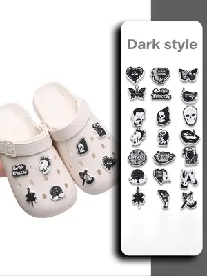 Punk Rock Style White and Black Heart & Cartoon Face & Letter Design Shoe Charm, New Trend Gothic Design Shoes Charm for Shoe...