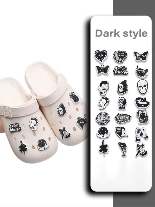 Punk Rock Style White and Black Heart & Cartoon Face & Letter Design Shoe Charm, New Trend Gothic Design Shoes Charm for Shoe...