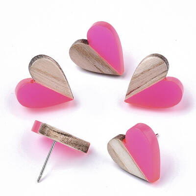 Transparent Resin & Wood Stud Earrings