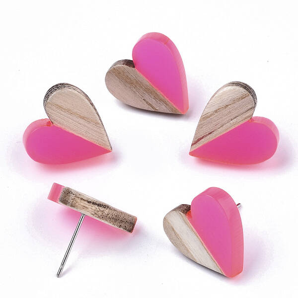 Transparent Resin & Wood Stud Earrings