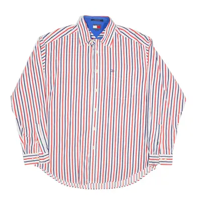 TOMMY HILFIGER Shirt Red Striped Long Sleeve Mens M