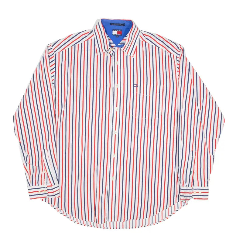 TOMMY HILFIGER Shirt Red Striped Long Sleeve Mens M