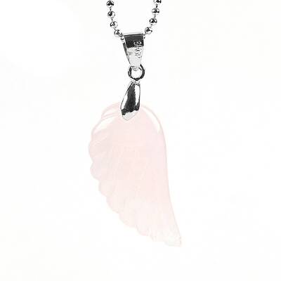 Natural Rose Quartz Angel Wing Pendant Necklace