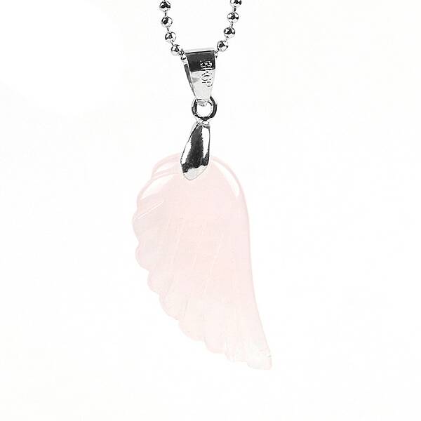 Natural Rose Quartz Angel Wing Pendant Necklace