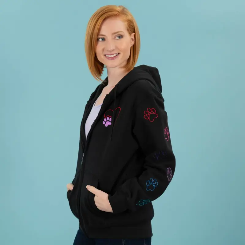 Walking Paws Zip Hoodie - Black - 5X