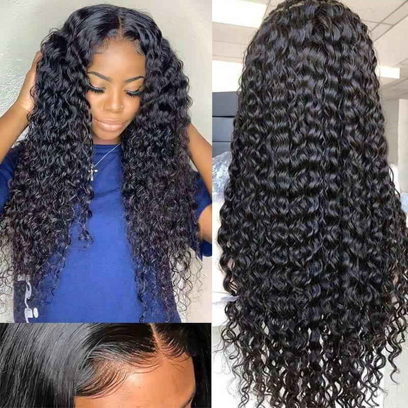 Glueless Deep Wave 4x4 Closure Wig 180% 250% Density Human Hair