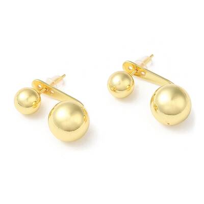 Rack Plating Brass Round Ball Front Back Stud Earrings
