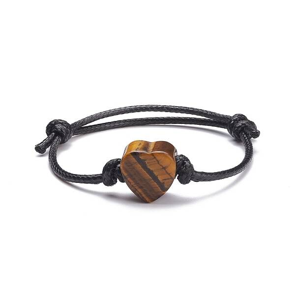 Natural Tiger Eye Heart Braided Cord Bracelet