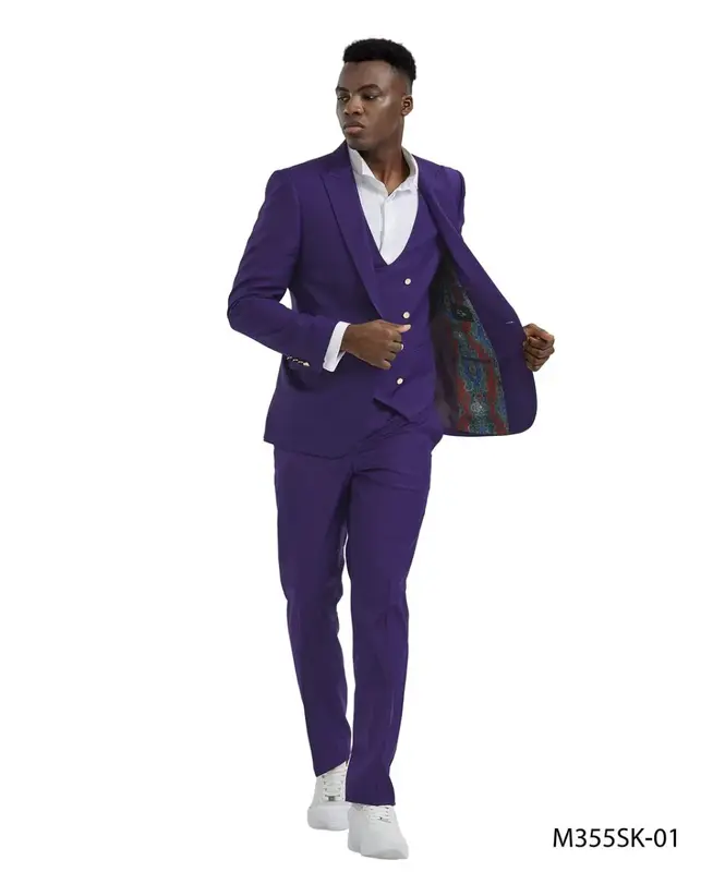 Tazio Men's Skinny Fit 3-Piece Suit - Bold Colors