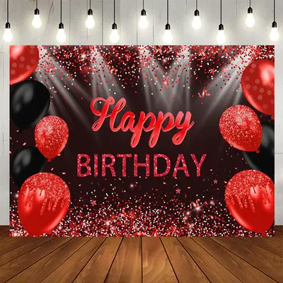Aperturee Hot Red Black Ribbion Balloons Birthday Backdrop
