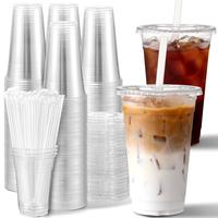 100 Pack - 20oz Clear Plastic Cups with Lids and Straws, Sturdy & Food Safe Iced Coffee Cups with lids, Disposable Iced Coffe...