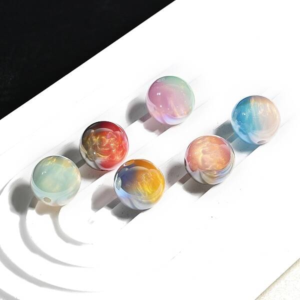 30Pcs Gradient Color & UV Plating Rainbow Iridescent Opaque Resin Beads