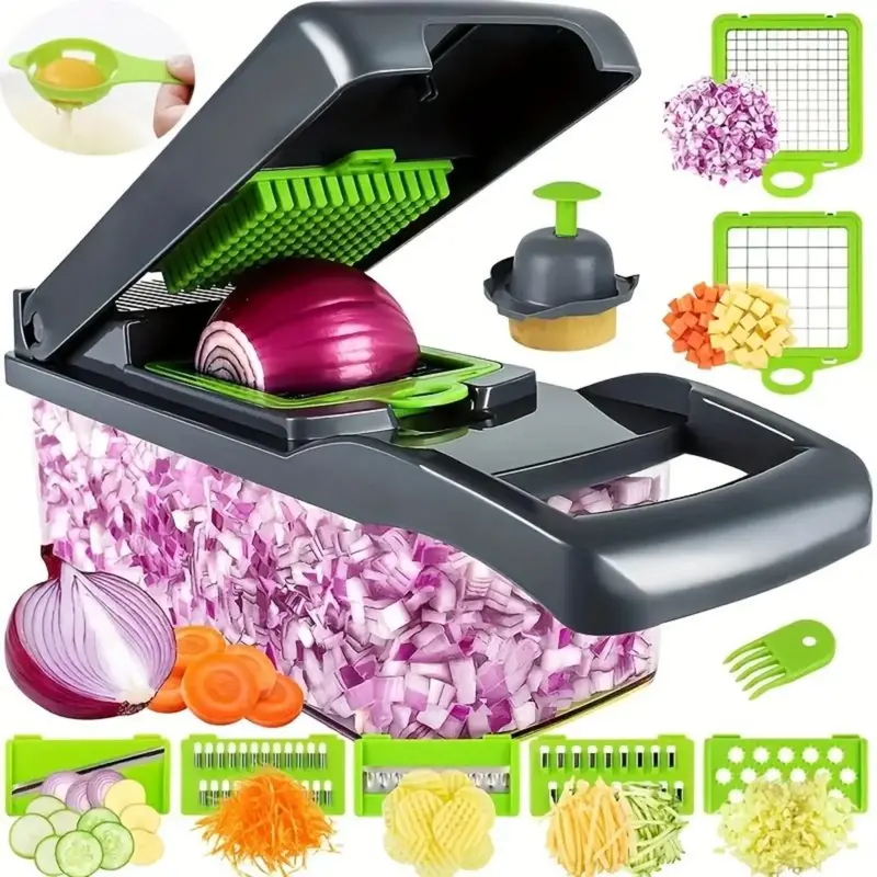 16 pcs, Vegetable Chopper, Multifunctional Fruit Slicer, Handle Food Grater, Vegetable Slicer, Cutter With Container, Onion M...