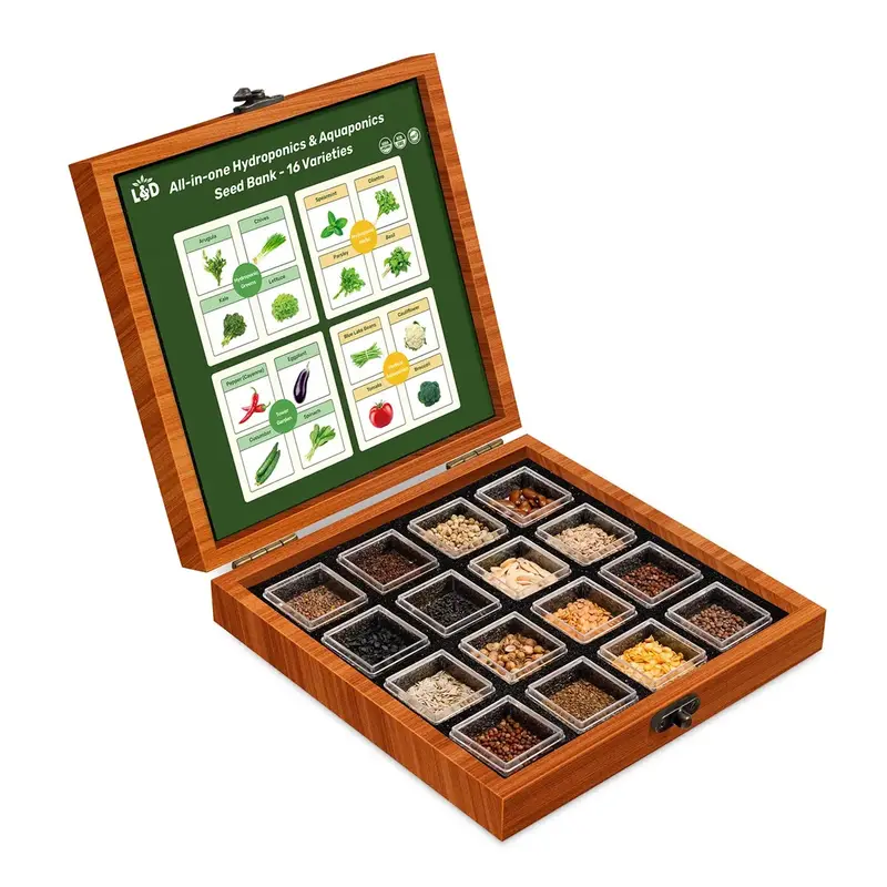 LUSH&DEW All-in-one Hydroponics & Aquaponics Seed Bank - 16 Organic Garden Plant Seed Varieties with Vegetables, Herbs, Micro...