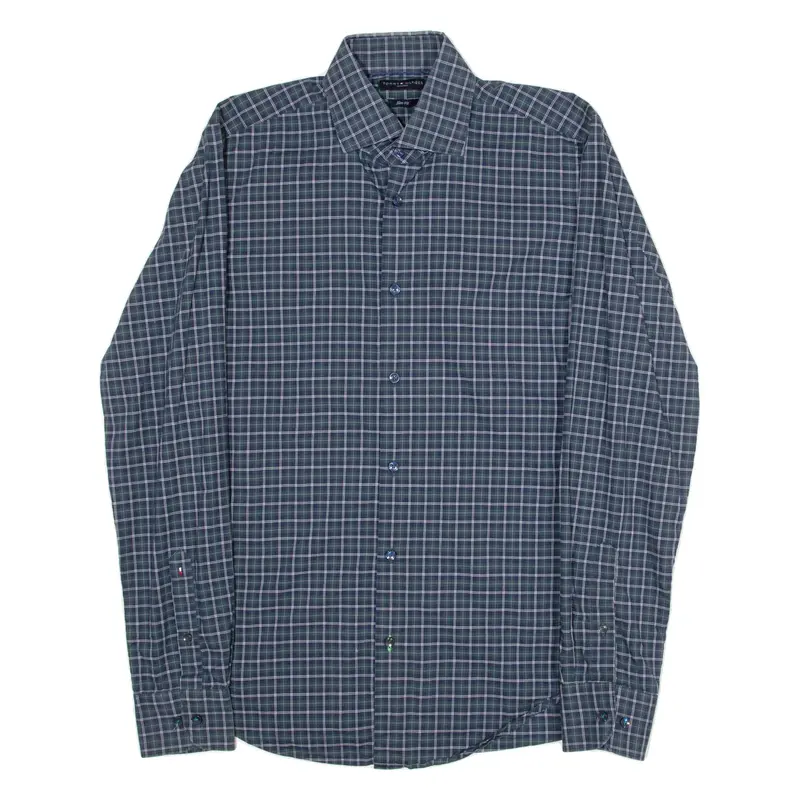 TOMMY HILFIGER Tailored Slim Fit Mens Shirt Green Check Long Sleeve M