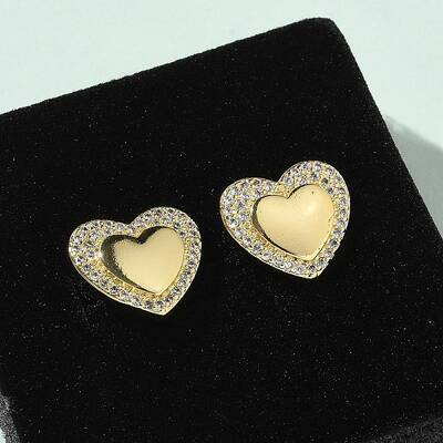 Brass Micro Pave Clear Cubic Zirconia Stud Earrings for Women