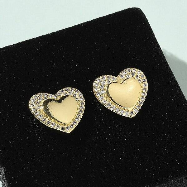 Brass Micro Pave Clear Cubic Zirconia Stud Earrings for Women