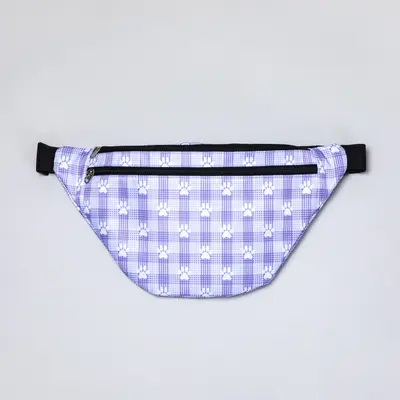 Plaid Paw Print Large Fanny Pack with 3 Zippered Pockets - Basket Weave Paws - Gray