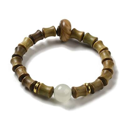 Sandalwood Verawood Bamboo Joint Beaded Stretch Bracelet