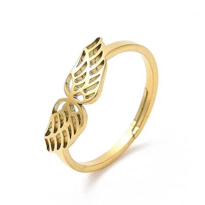 Ion Plating(IP) 304 Stainless Steel Hollow Wings Adjustable Ring for Women