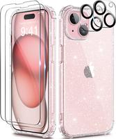 Entronix 5in1 Combo for iPhone 16/15/14/13/12/11, Plus, Pro Max, Glitter Case, 2 Camera Lens, 2 Tempered Glass Screen Protect...