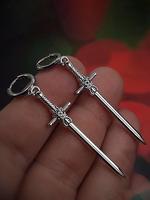 Unisex Gothic Style Sword Design High Quality Earrings, Stainless Steel Dangle Earrings, Punk Fashion Jewelry Accessories for...
