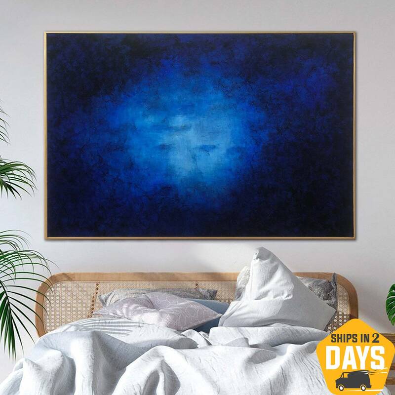 Original Abstract Painting Large Modern Artwork Creative Navy Blue Painting | SPACE ABYSS 36"x54"