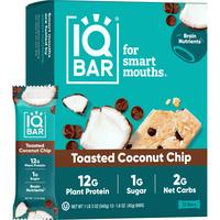 IQBAR Toasted Coconut Chip (12 Bars) - Brain and Body Plant Protein Bars - 12 Count, Low Carb, High Fiber, Gluten Free, Vegan...