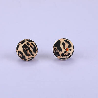 Printed Round with Leopard Print Pattern Silicone Focal Beads