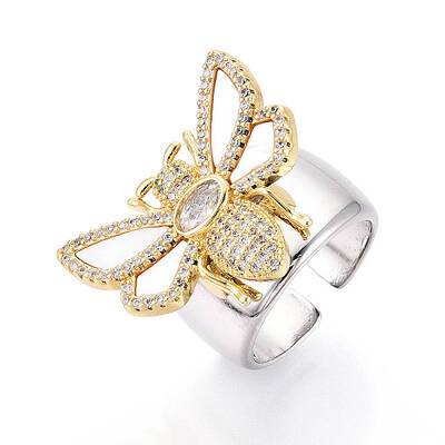 Brass Micro Pave Cubic Zirconia Adjustable Open Cuff Rings for Women