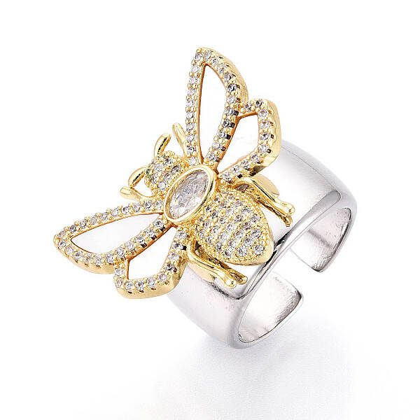 Brass Micro Pave Cubic Zirconia Adjustable Open Cuff Rings for Women