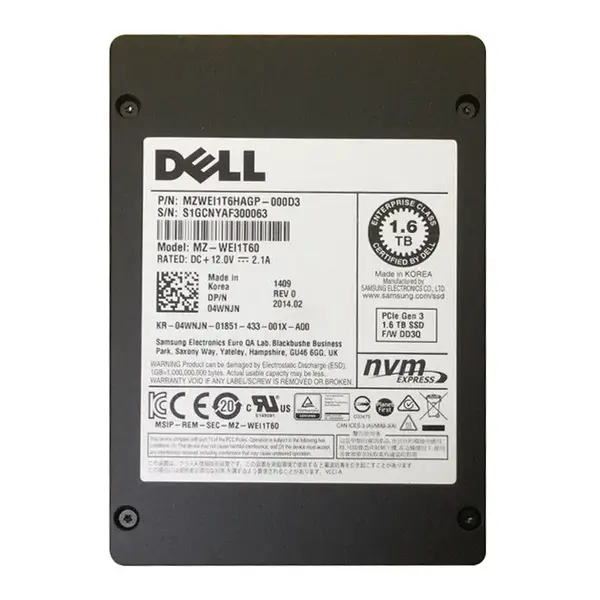 04WNJN Dell 1.6TB Multi-Level Cell PCI Express NVMe 3.0 x4 U.2 2.5-Inch Solid State Drive