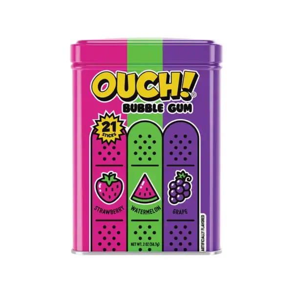 Ouch! Chewinggum - Watermelon, Strawberry & Grape Flavor | 21 Sticks in a Tin Vintage Candy Snack Sweet