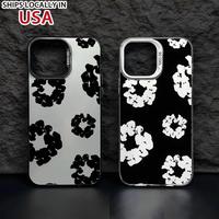 Black Flower Luxury D-Denims T-Tears Phone Case For iPhone 16 15 14 13 12 11 mini Pro Max X XR 8 Plus Anti Fall Matte Back Co...